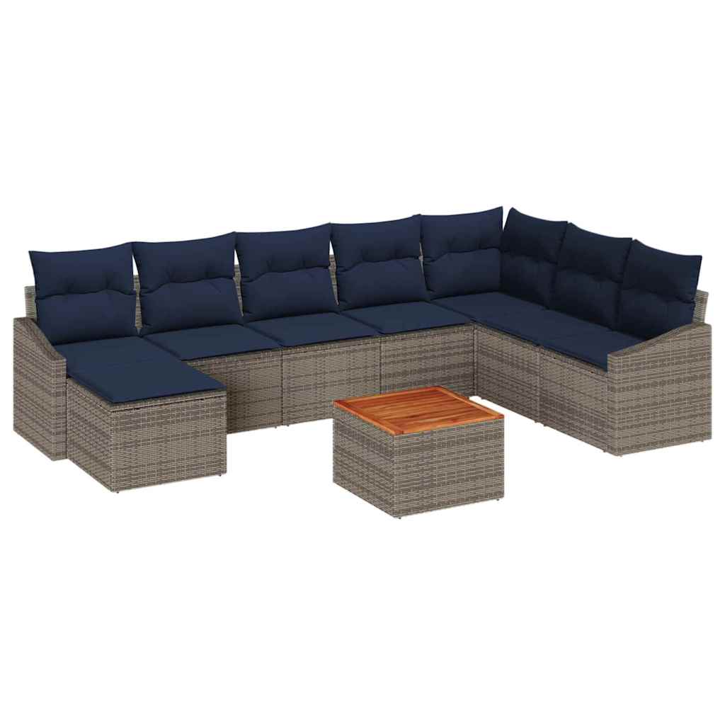 Set Divano da Giardino 9 pcs Grigio e Blu Navy polyrattan | homemem39