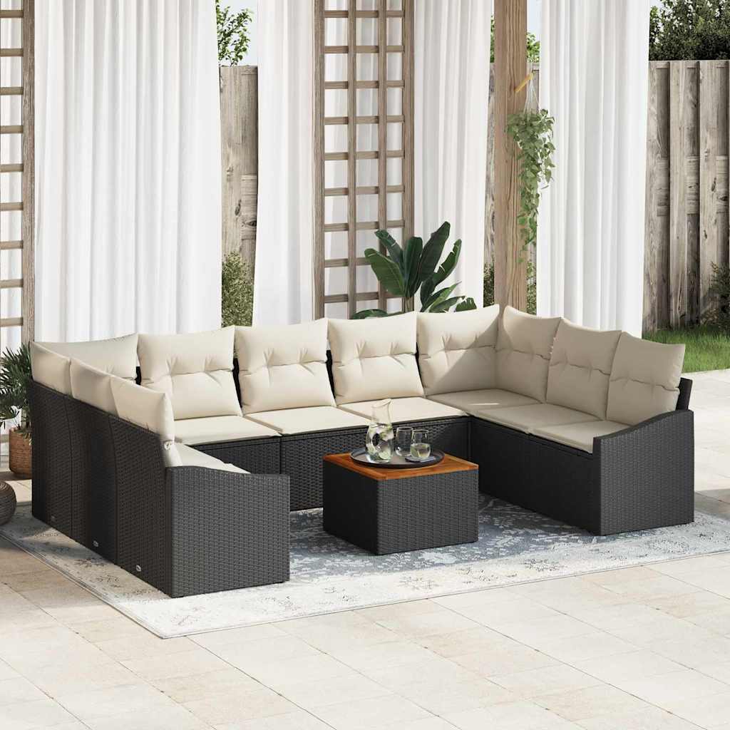 Set Divano da Giardino 10 pcs Nero e Crema polyrattan | homemem39