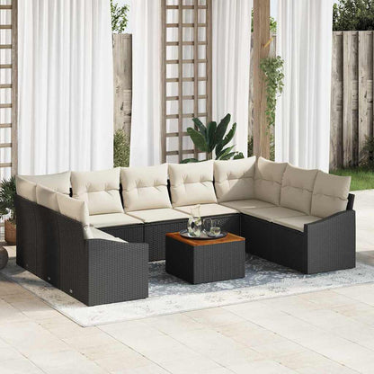 Set Divano da Giardino 10 pcs Nero e Crema polyrattan | homemem39
