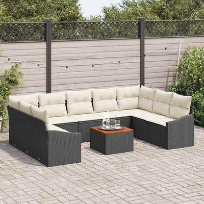 Set Divano da Giardino 10 pcs Nero e Crema polyrattan | homemem39