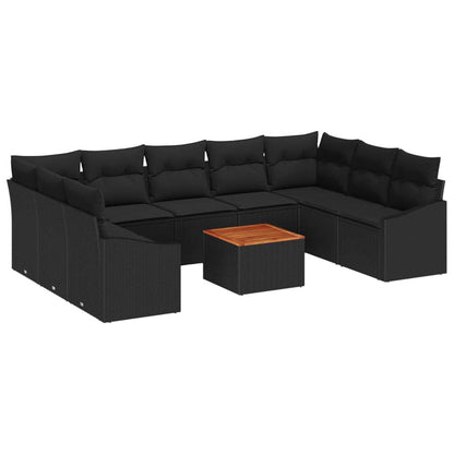 Set Divano da Giardino con archiviazione 10 pcs Nero polyrattan | homemem39
