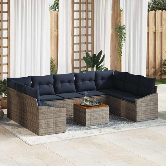 Set Divano da Giardino 10 pcs Grigio e Blu Navy polyrattan | homemem39