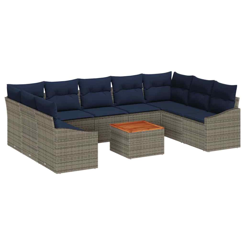 Set Divano da Giardino 10 pcs Grigio e Blu Navy polyrattan | homemem39