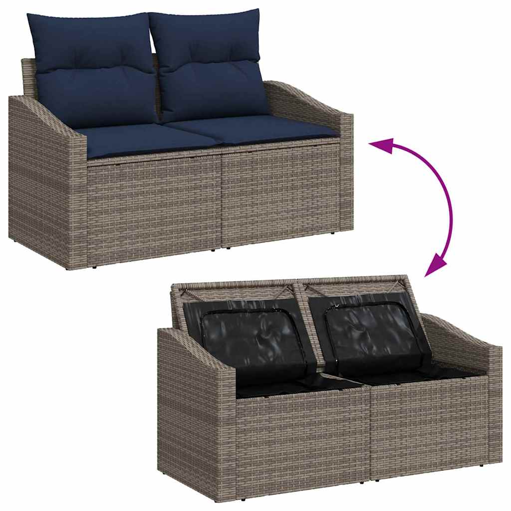 Set Divano da Giardino 10 pcs Grigio e Blu Navy polyrattan | homemem39