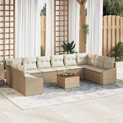 Set Divano da Giardino 11 pcs Beige e Crema polyrattan