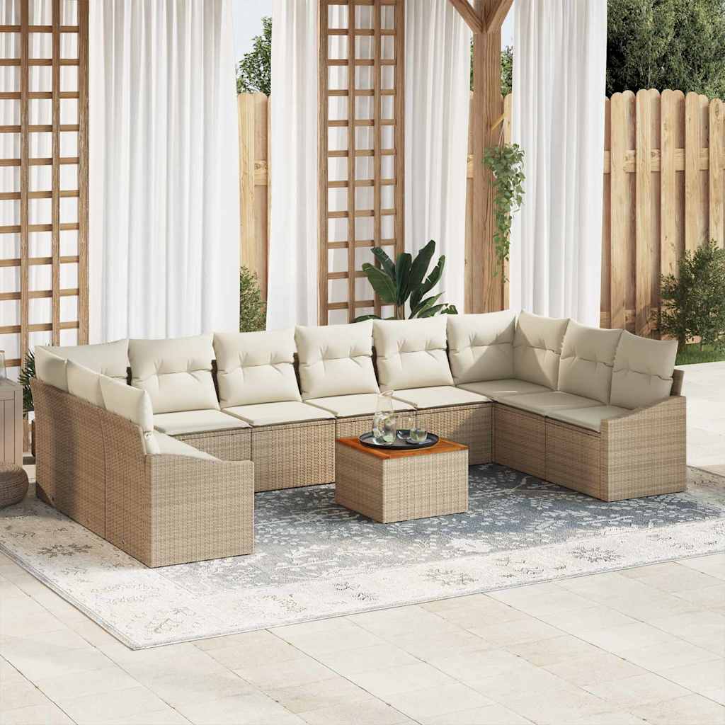 Set Divano da Giardino 11 pcs Beige e Crema polyrattan