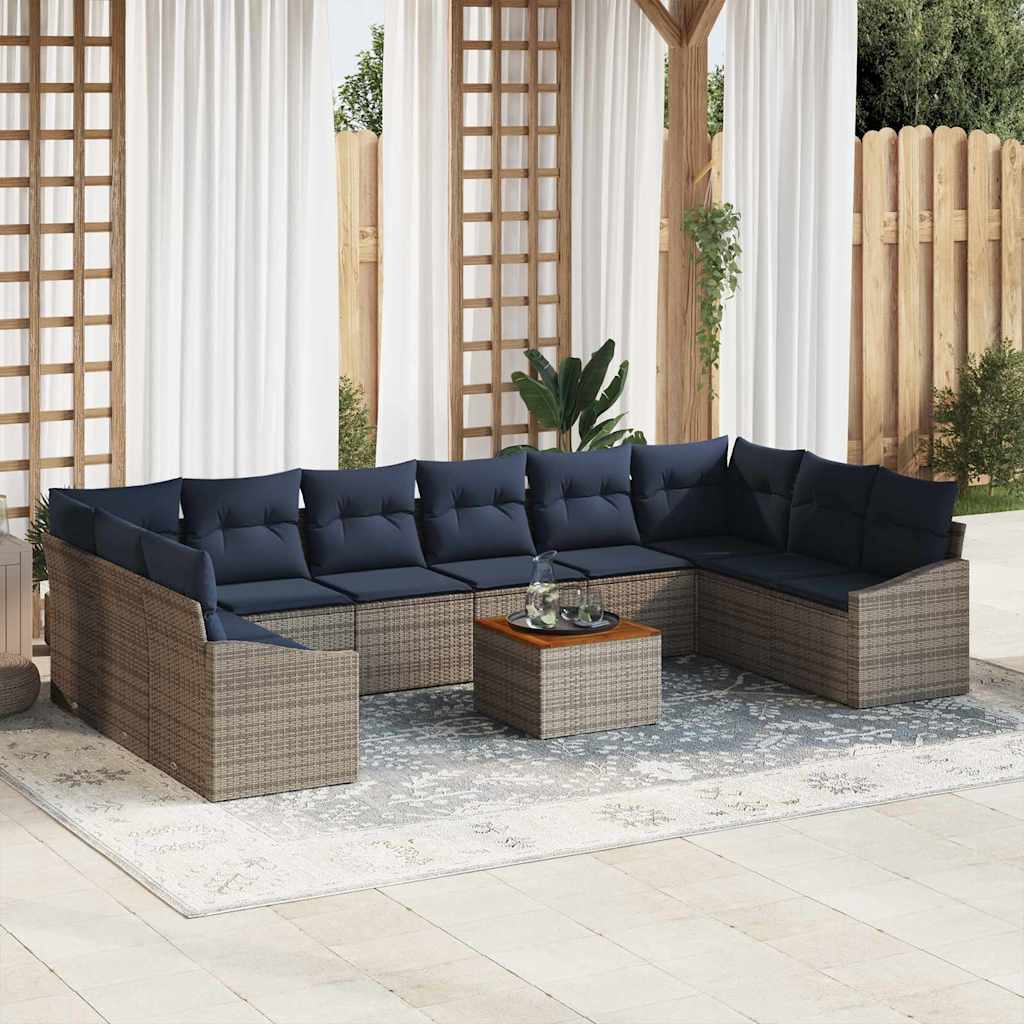 Set Divano da Giardino 11 pcs Grigio e Blu Navy | homemem39