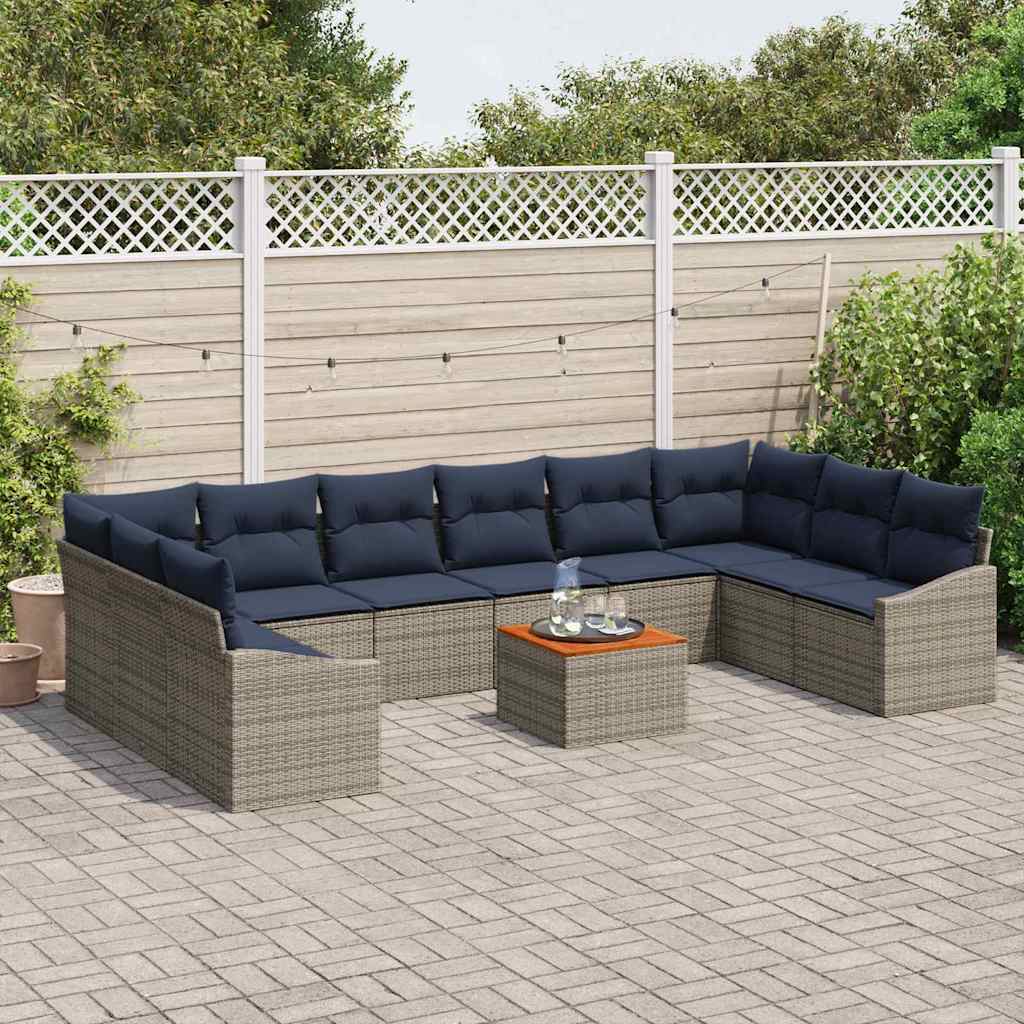 Set Divano da Giardino 11 pcs Grigio e Blu Navy | homemem39