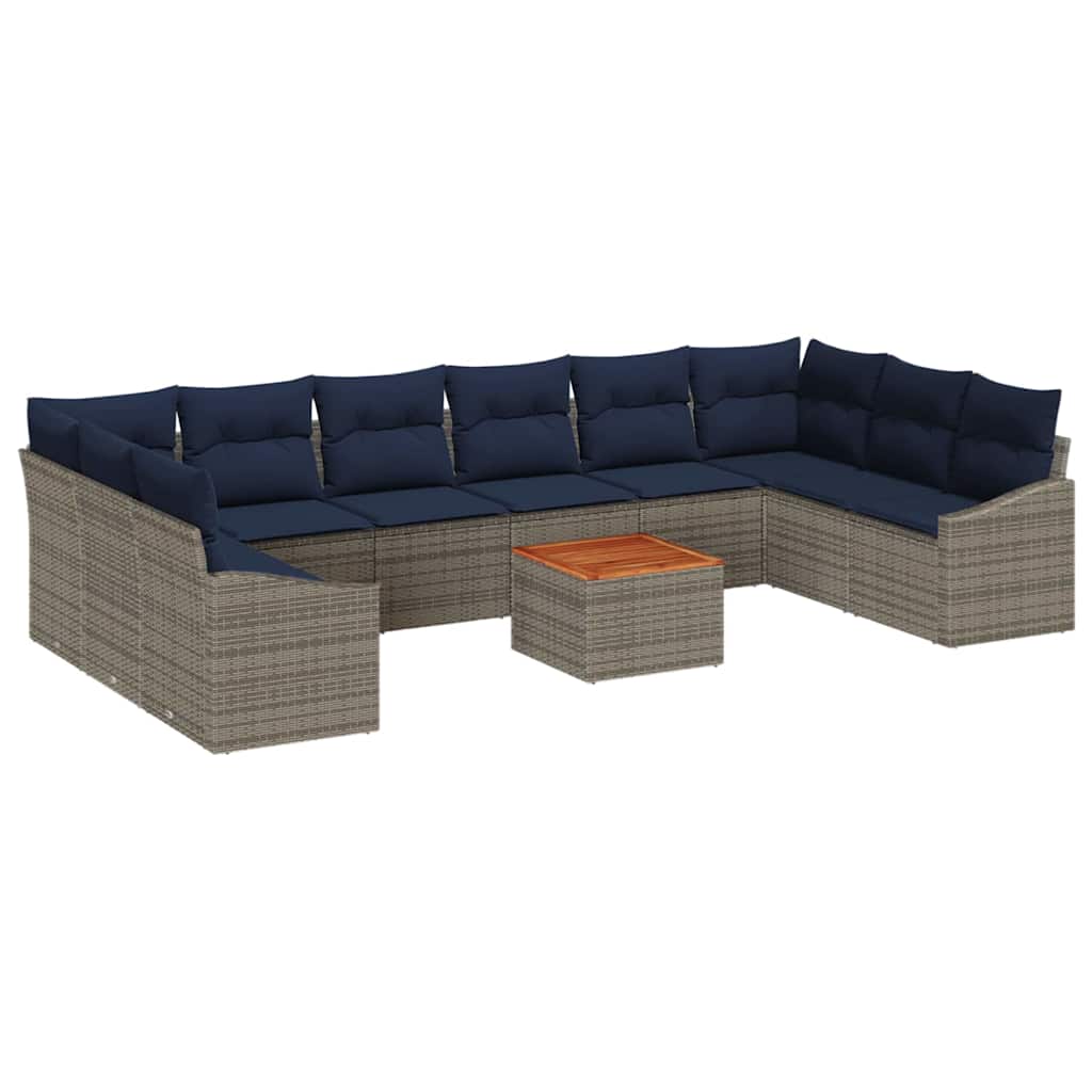 Set Divano da Giardino 11 pcs Grigio e Blu Navy | homemem39