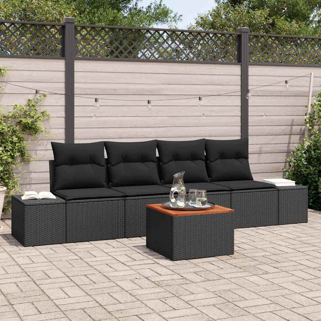 Set Divano da Giardino con archiviazione 5 pcs Nero polyrattan | homemem39