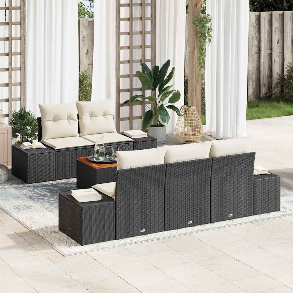 Set Divano da Giardino 6 pcs Nero e Crema polyrattan | homemem39