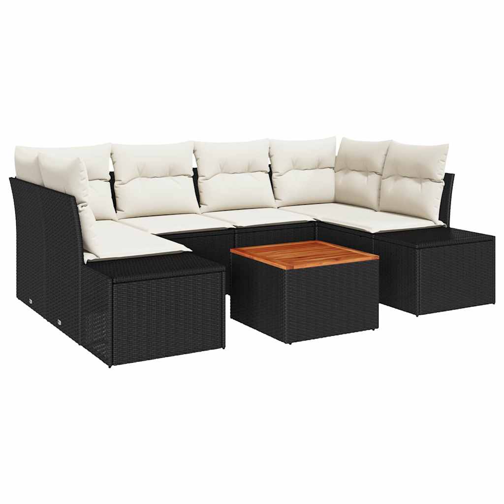 Set Divano da Giardino 7 pcs Nero e Crema polyrattan | homemem39