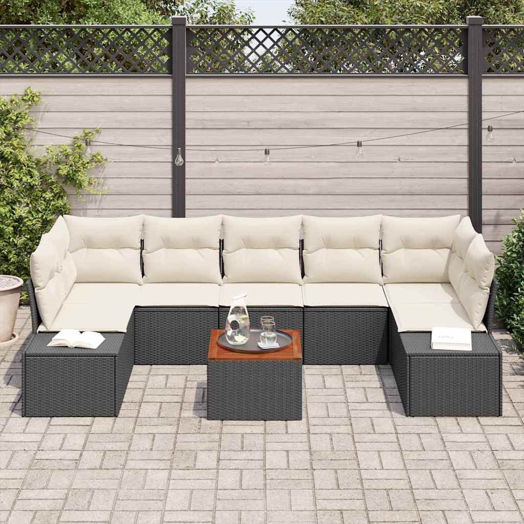 Set Divano da Giardino 8 pcs Nero e Crema polyrattan | homemem39
