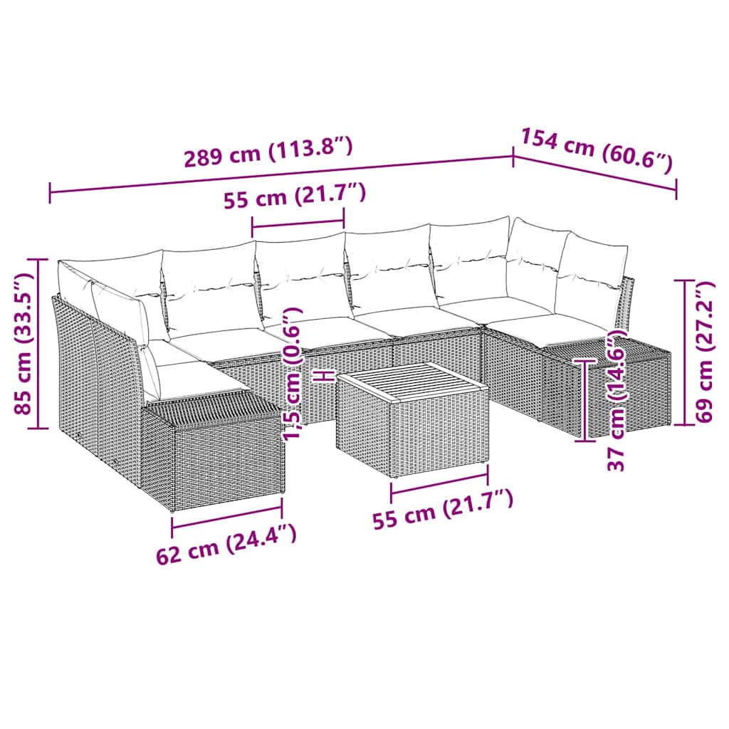 Set Divano da Giardino 8 pcs Beige e Crema polyrattan | homemem39