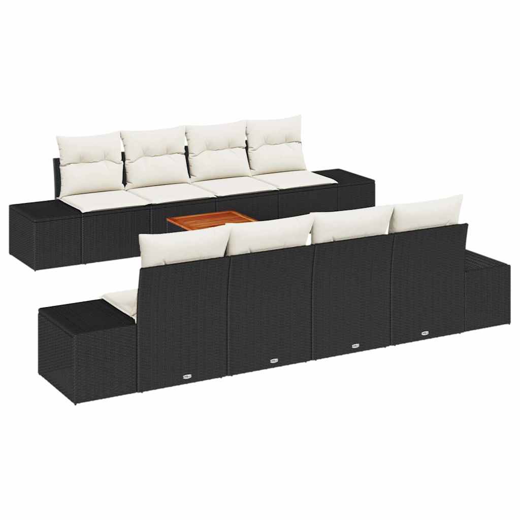 Set Divano da Giardino 9 pcs Nero e Crema polyrattan | homemem39