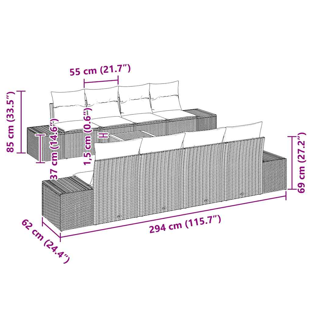 Set Divano da Giardino 9 pcs Nero e Crema polyrattan | homemem39
