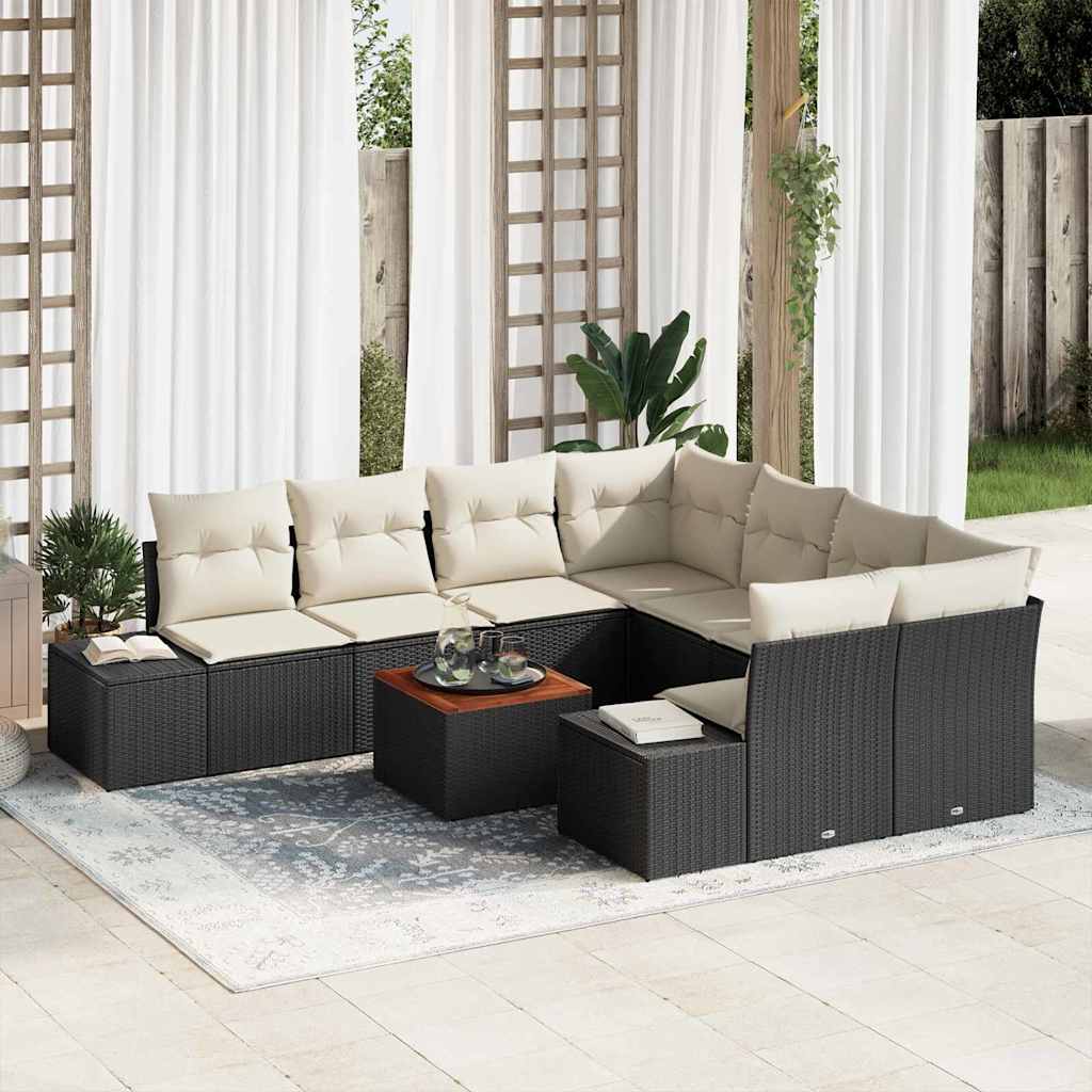 Set Divano da Giardino 9 pcs Nero e Crema polyrattan | homemem39