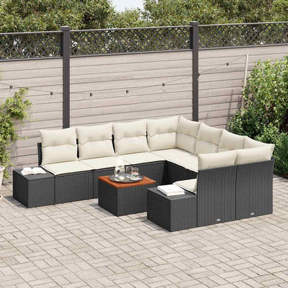 Set Divano da Giardino 9 pcs Nero e Crema polyrattan | homemem39