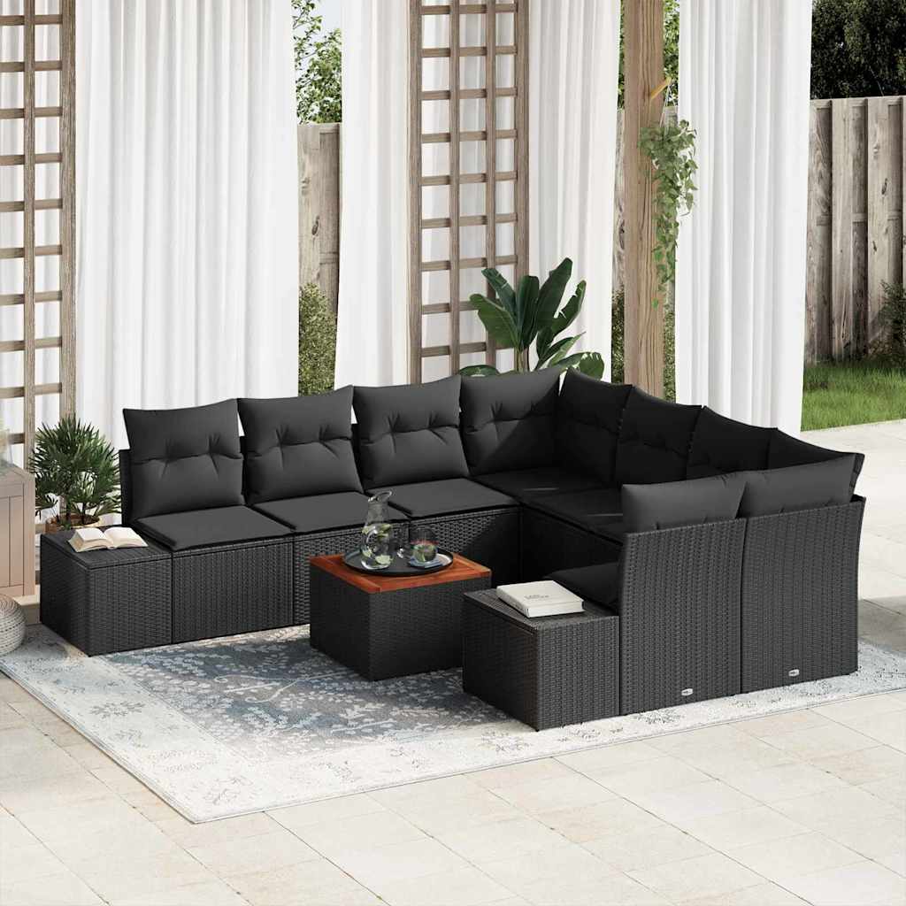 Set Divano da Giardino 9 pcs Nero - homemem39