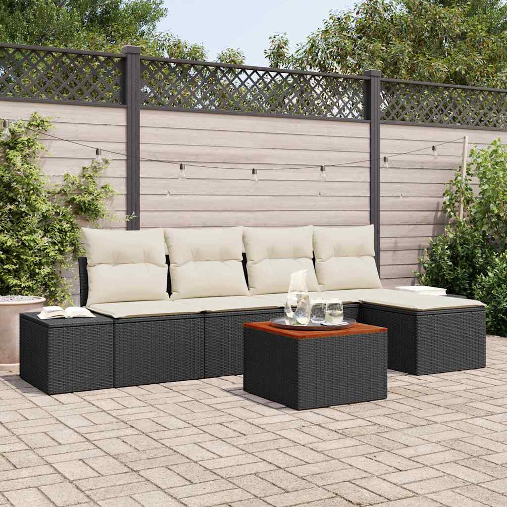 Set Divano da Giardino 6 pcs Nero e Crema polyrattan | homemem39