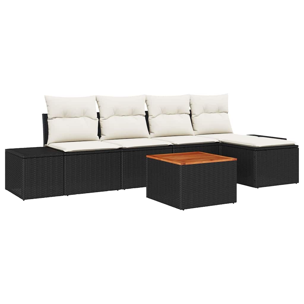 Set Divano da Giardino 6 pcs Nero e Crema polyrattan | homemem39