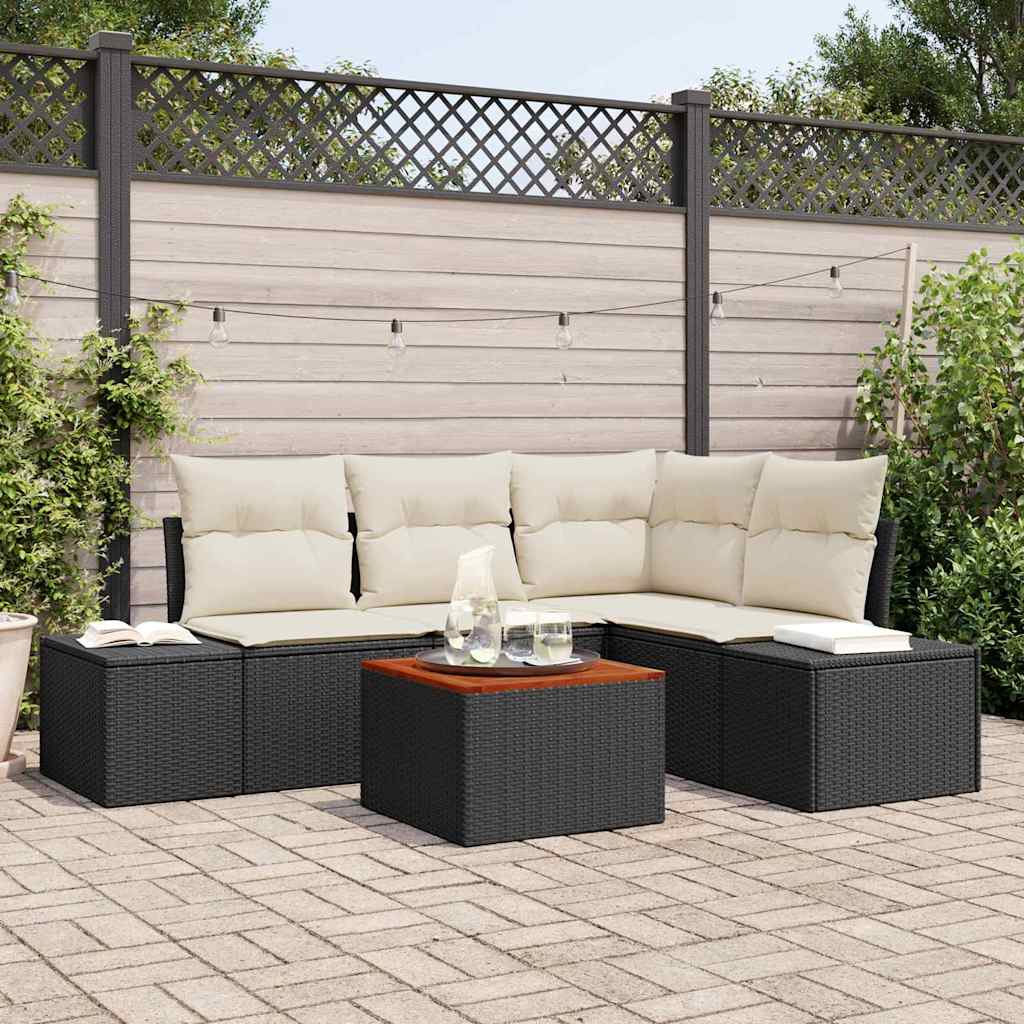 Set Divano da Giardino 5 pcs Nero e Crema polyrattan | homemem39