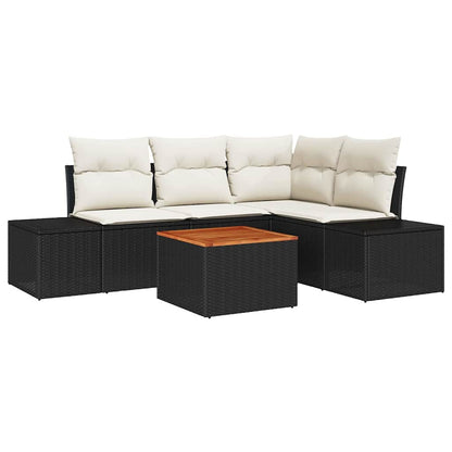 Set Divano da Giardino 5 pcs Nero e Crema polyrattan | homemem39
