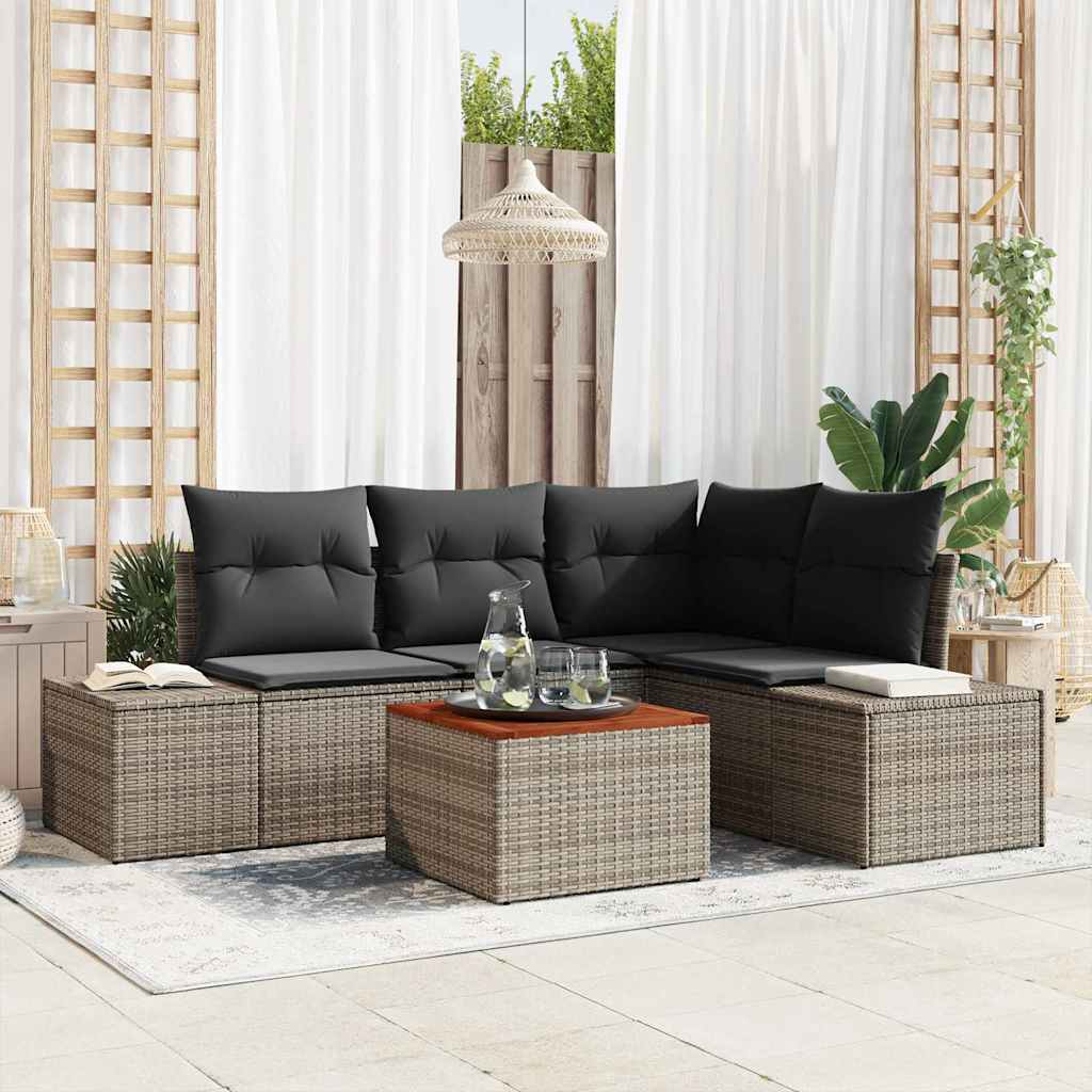 Set Divano da Giardino 5 pcs Grigio polyrattan