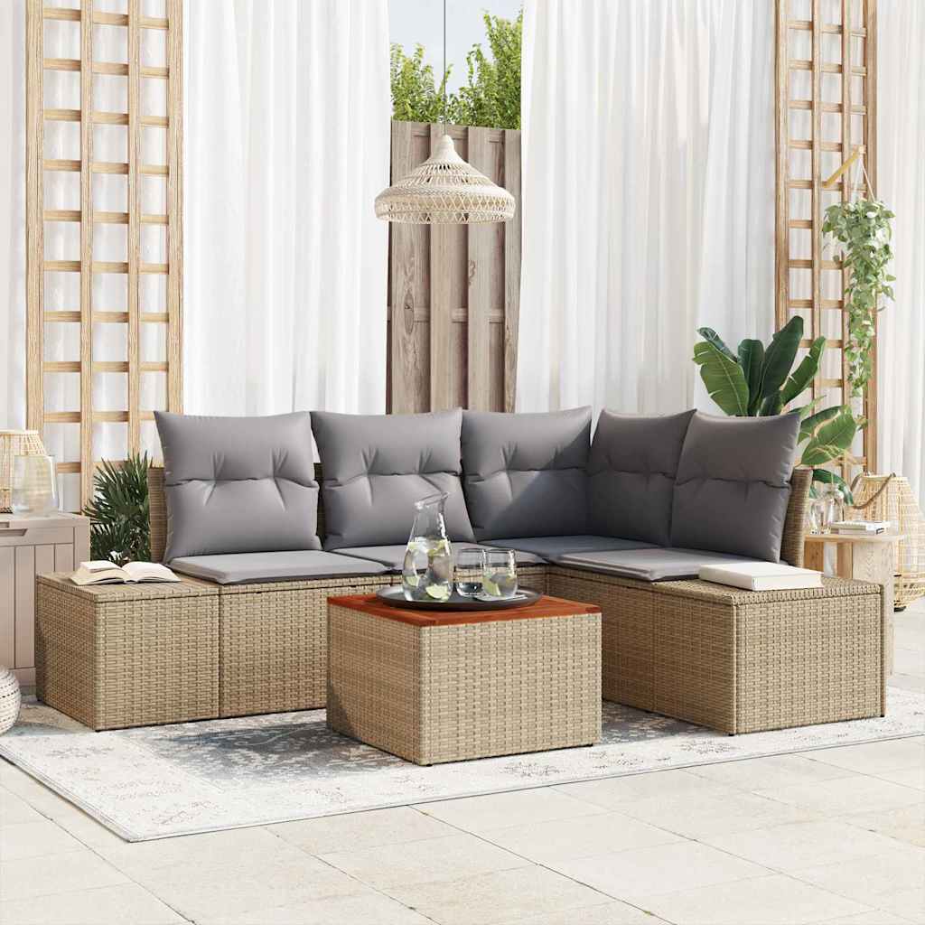 Set Divano da Giardino 5 pcs Beige e Grigio Chiaro polyrattan | homemem39