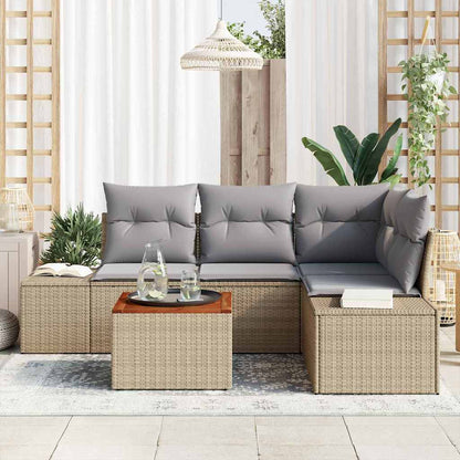 Set Divano da Giardino 5 pcs Beige e Grigio Chiaro polyrattan | homemem39