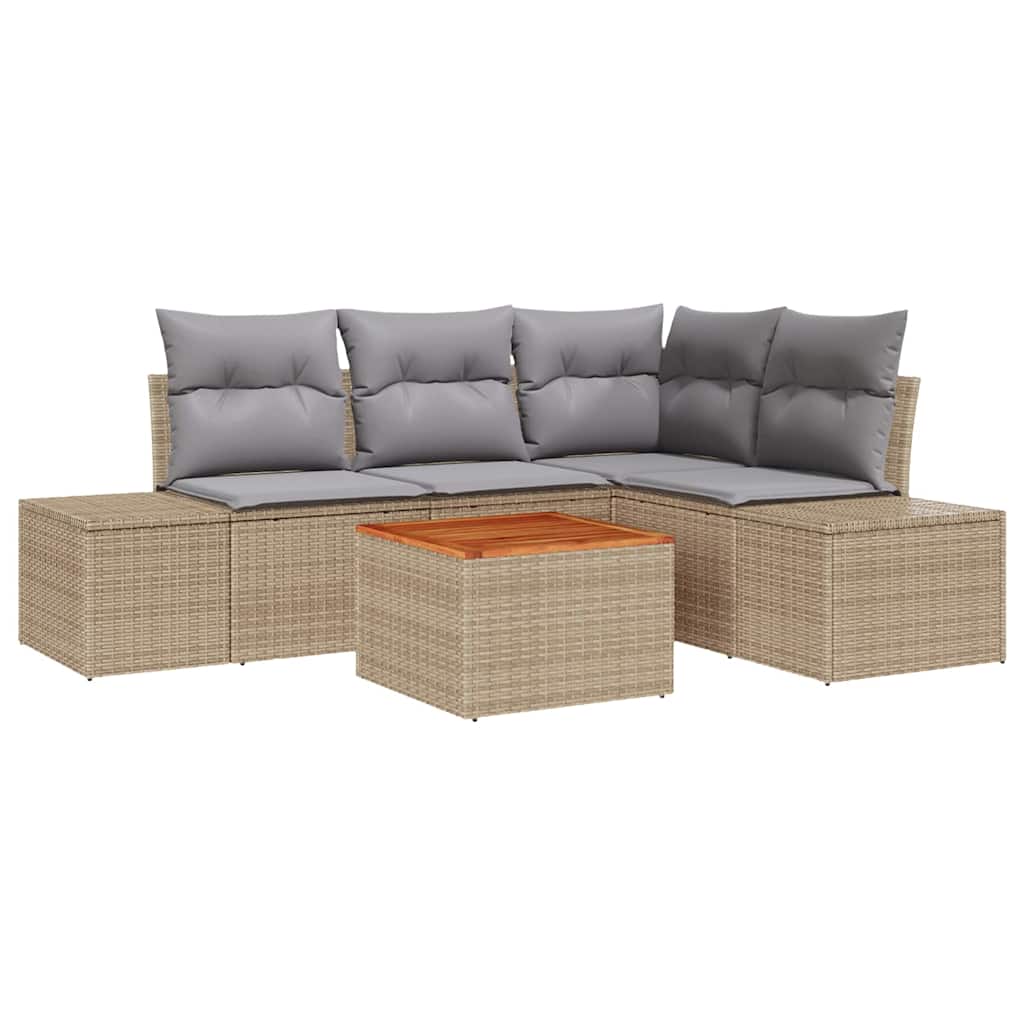 Set Divano da Giardino 5 pcs Beige e Grigio Chiaro polyrattan | homemem39