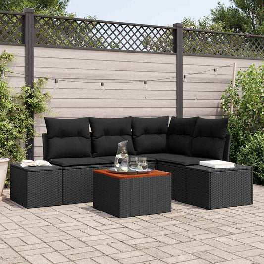 Set Divano da Giardino con archiviazione 5 pcs Nero polyrattan | homemem39