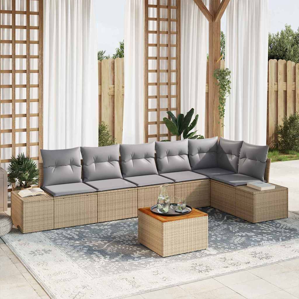 Set Divano da Giardino 7 pcs Beige e Grigio Chiaro polyrattan | homemem39