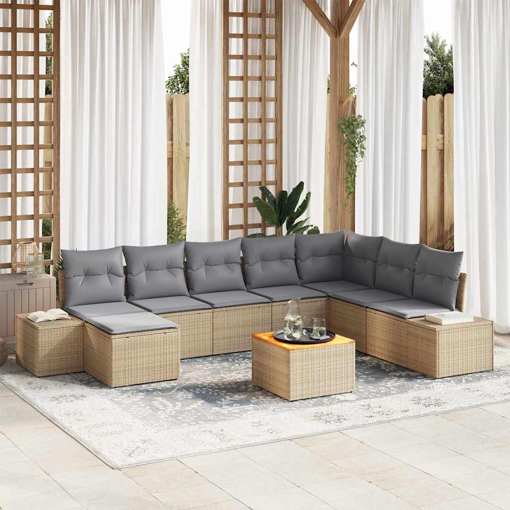Set Divano da Giardino 9 pcs beige e grigio chiaro | homemem39