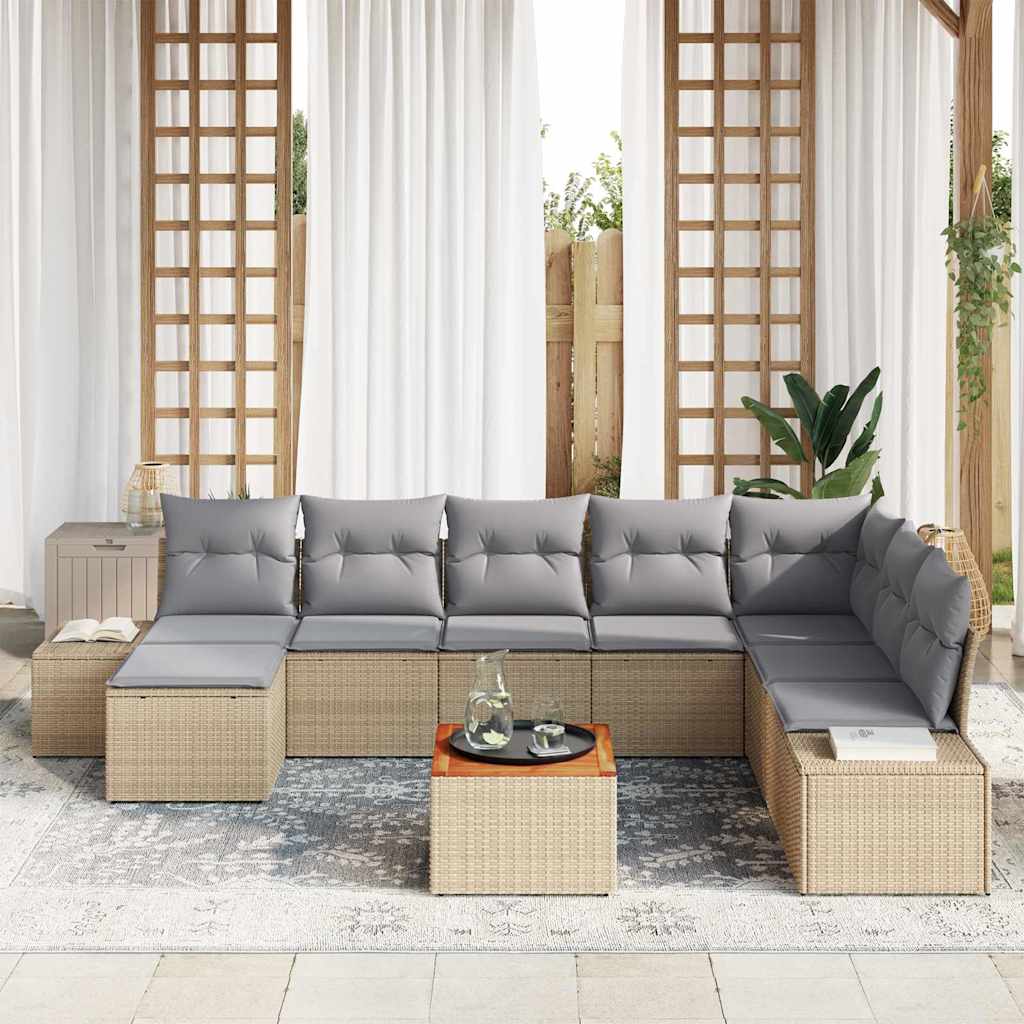 Set Divano da Giardino 9 pcs beige e grigio chiaro
