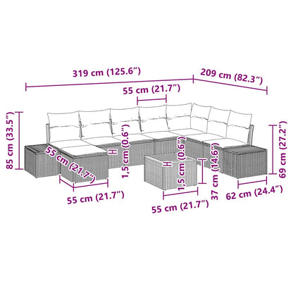 Set Divano da Giardino 9 pcs beige e grigio chiaro