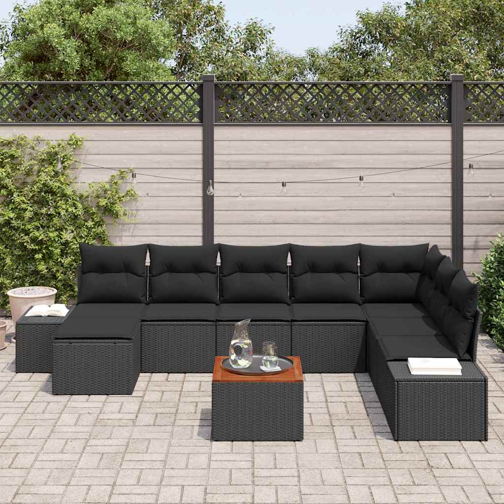 Set Divano da Giardino 9 pcs Nero | homemem39