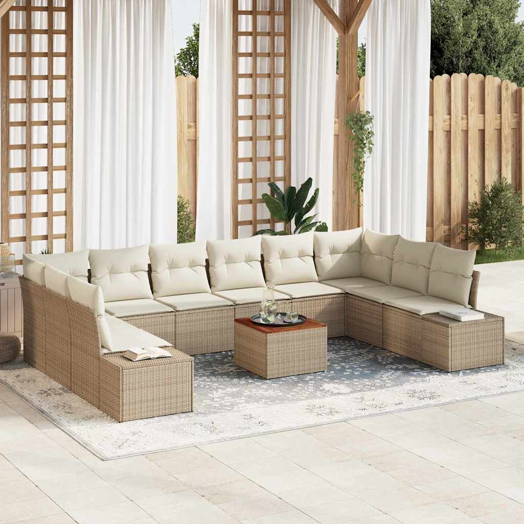 Set Divano da Giardino con archiviazione 11 pcs Beige e bianco | homemem39