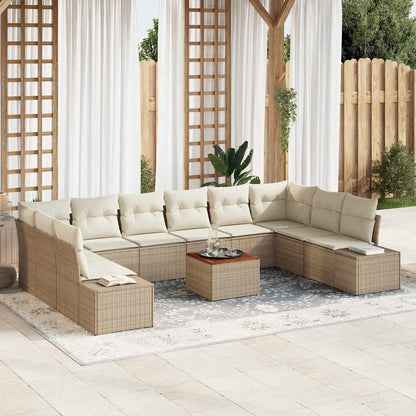 Set Divano da Giardino con archiviazione 11 pcs Beige e bianco