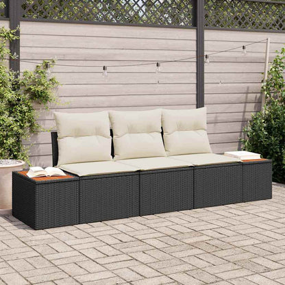 Set Divano da Giardino 3 pcs Nero e crema Poly Rattan | homemem39