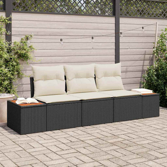 Set Divano da Giardino 3 pcs Nero e crema Poly Rattan