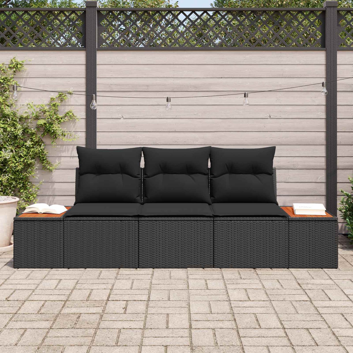 Set Divano da Giardino con archiviazione 3 pcs Nero Poly Rattan | homemem39