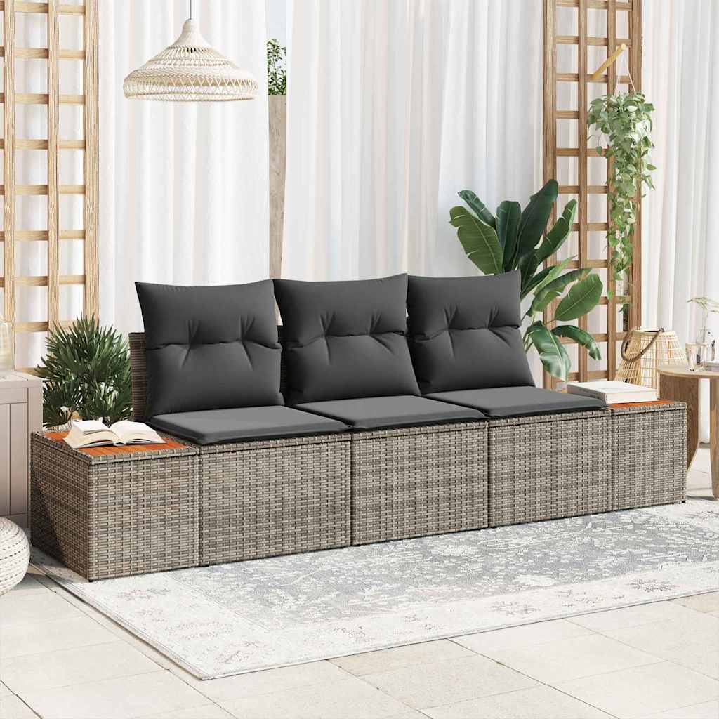 Set Divano da Giardino 3 pcs Grigio Poly Rattan | homemem39