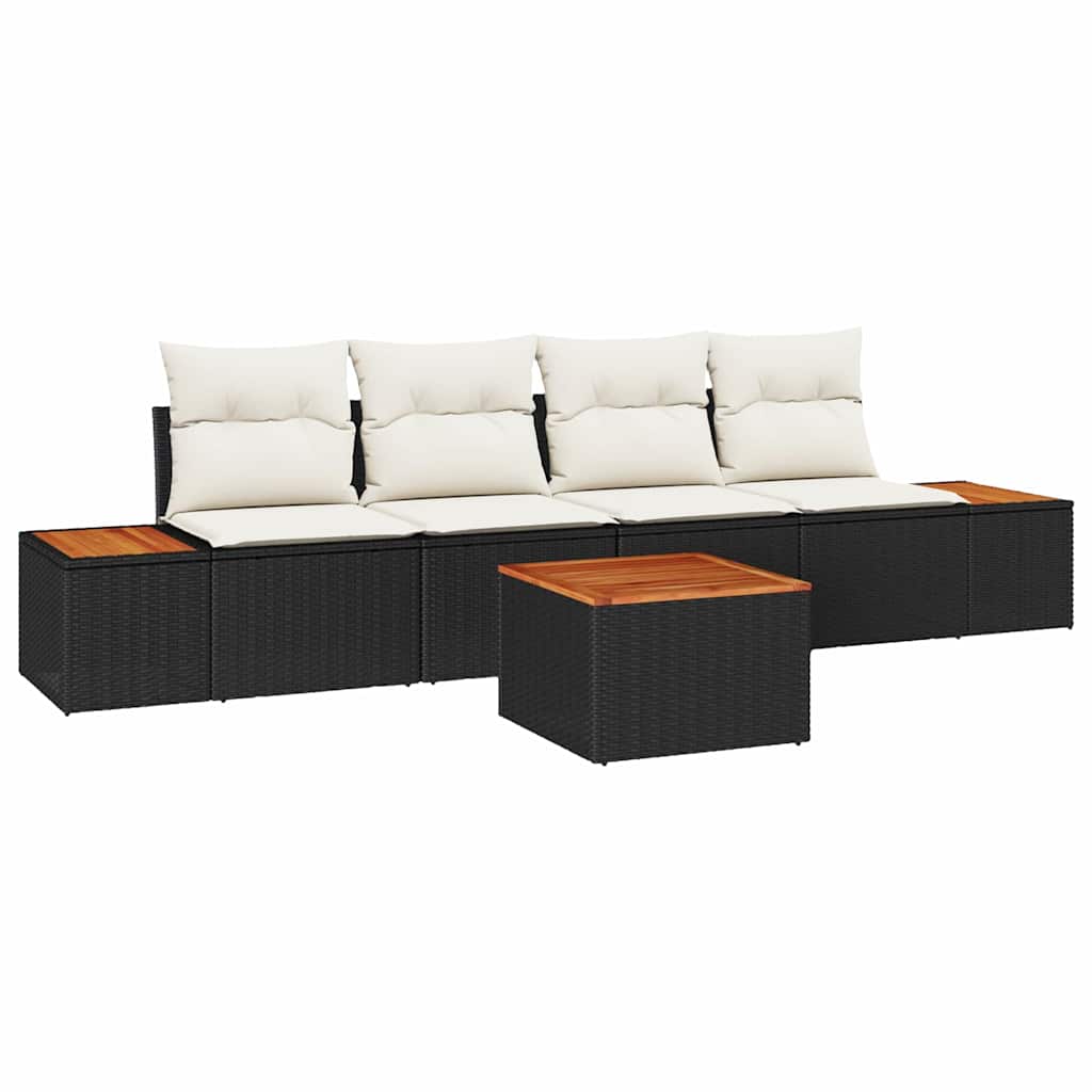 Set Divano da Giardino con cuscino 5 pcs Nero Poly Rattan - homemem39