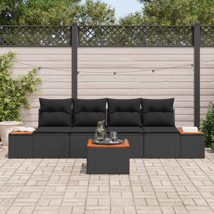 Set Divano da Giardino con cuscino 5 pcs Nero Poly Rattan