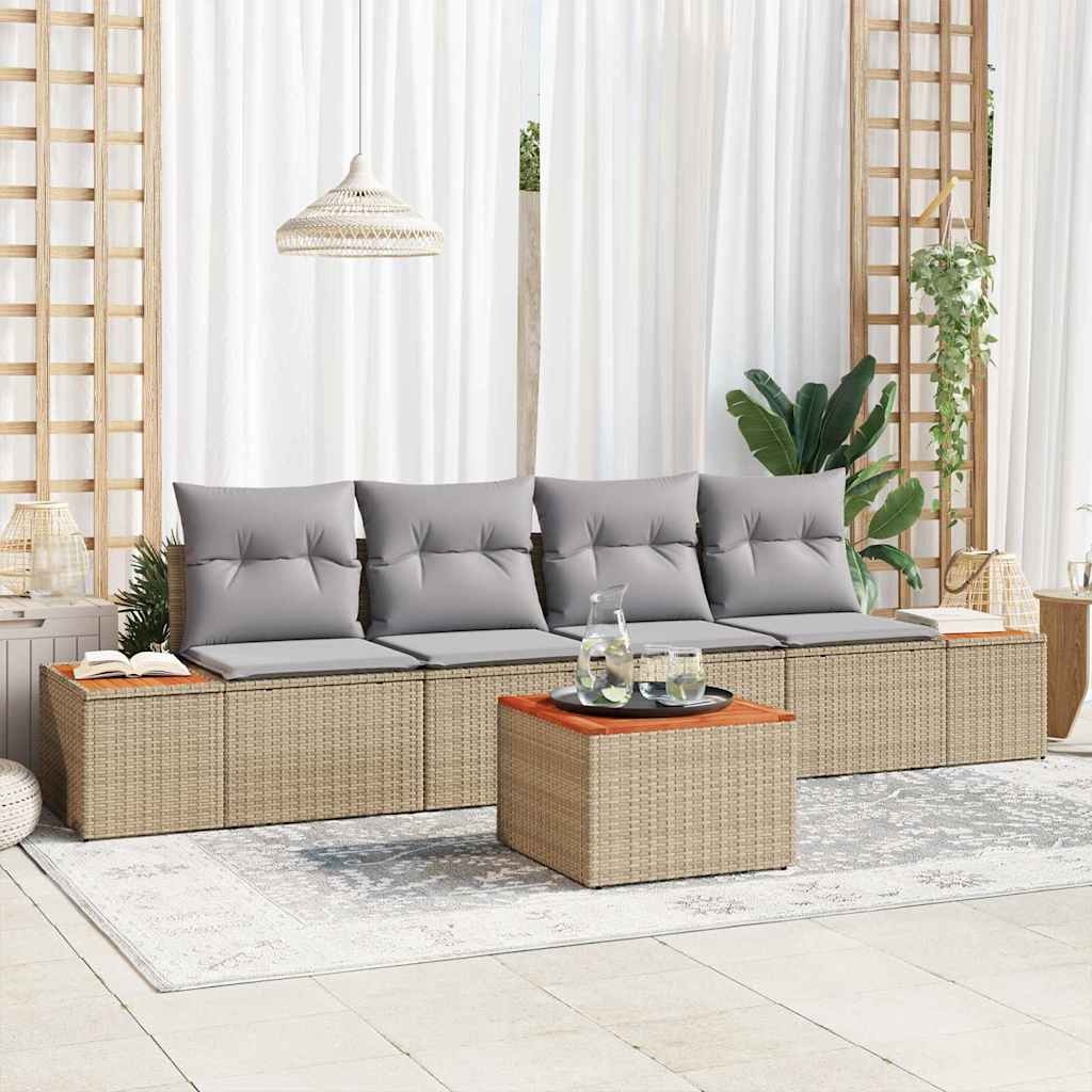 Set Divano da Giardino con cuscino 5 pcs Beige Poly Rattan - homemem39