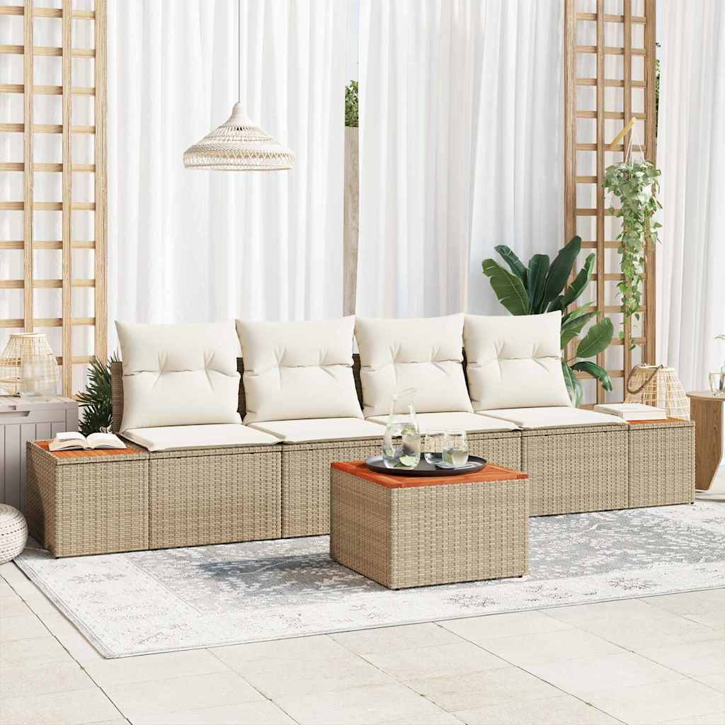 Set Divano da Giardino con cuscino 5 pcs Beige Poly Rattan - homemem39