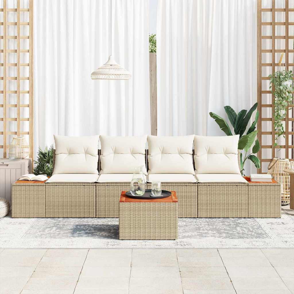 Set Divano da Giardino con cuscino 5 pcs Beige Poly Rattan - homemem39