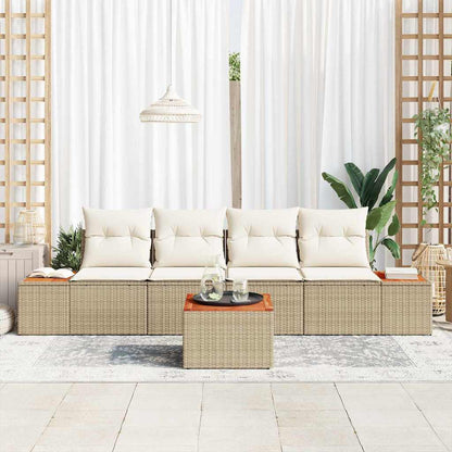 Set Divano da Giardino con cuscino 5 pcs Beige Poly Rattan - homemem39