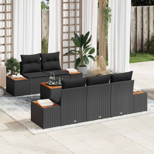 Set Divano da Giardino con archiviazione 6 pcs Nero Poly Rattan | homemem39